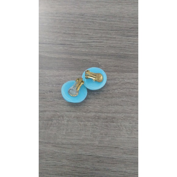 Vintage Blue Clip On Earrings Made in Germany Costume Jewelry 1950s (jd) - Picture 4 of 5